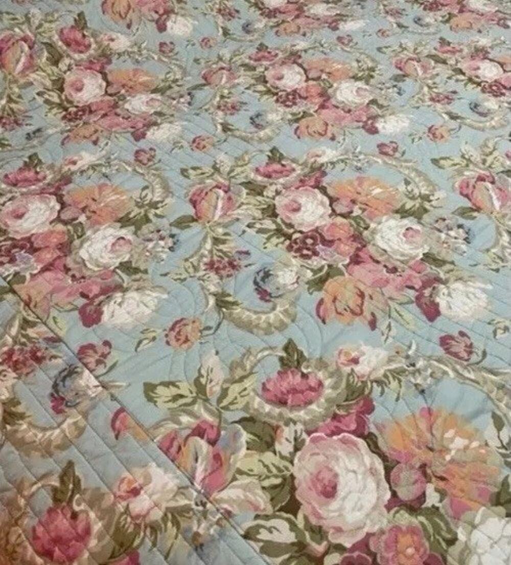 Waverly Spring Bling King Quilted Bedspread Set w/ 2 Shams Reversible Floral